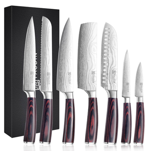 PAUDIN Profi-Messerset 7-teilig - Küchenmesser Set Edelstahl mit scharfen Klingen zum Schneiden von Lebensmitteln.