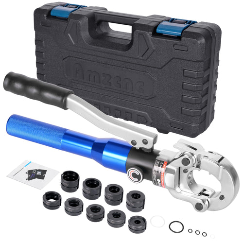 AMZCNC Profi Presszange für Rohr – V- & TH-Kontur Backenset: Silber-schwarze Presszange mit V- & TH-Kontur Backen für zuverlässige Rohrverpressungen.