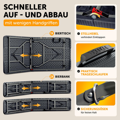 Blumtal Bierzeltgarnitur 3er Set klappbar, Rattan-Optik, schwarz