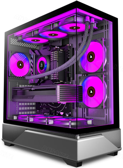 ANSAITE H-D9 ATX Mid-Tower PC-Gehäuse mit 6 ARGB PWM-Lüftern, schwarz