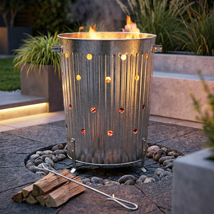 Spetebo Verbrennungstonne 75 l aus verzinktem Metall mit Deckel