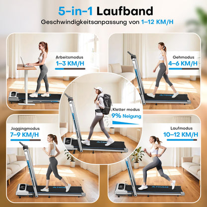 FOUSAE Walking Pad 5-in-1, klappbares Laufband, 9 % Steigung, 12 km/h