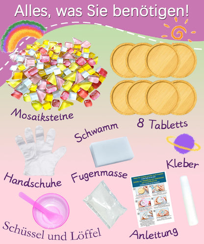 Finsink Mosaik Bastelset Kinder, DIY Untersetzer aus Holz und Glas