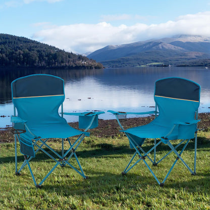 HIGH POINT SPORTS Campingstuhl faltbar 2er Set mit Getränkehalter blau