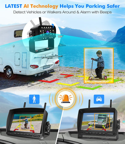 URVOLAX Rückfahrkamera System Kabellos - 7 Zoll FHD, KI