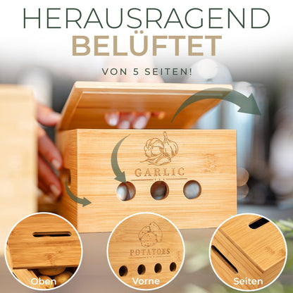 CALIDORO Kartoffel Aufbewahrungsbox 3er Set aus Bambus mit Deckel