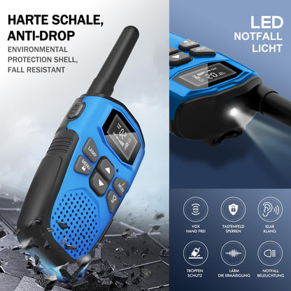NXGKET Walkie Talkie 4er Set, aufladbar mit Akku und Taschenlampe