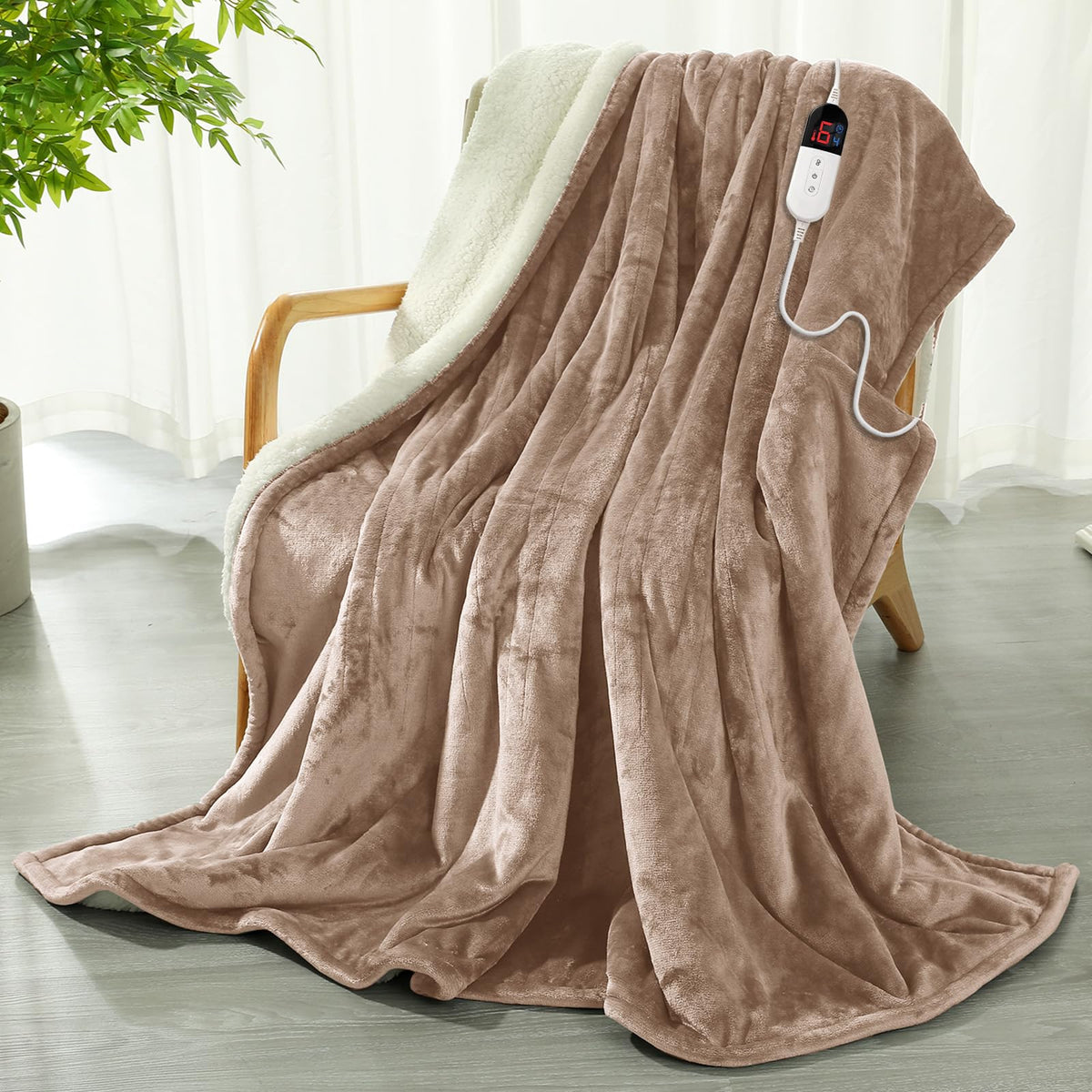 COZYTY Heizdecke 130x180 cm, elektrische Wärmedecke aus Flanell, beige – Wärme für Sofa und Bett