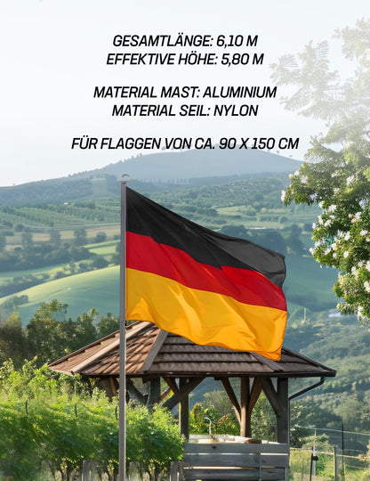 MUWO Glory Teleskop-Fahnenmast, Aluminium, höhenverstellbar bis 6,1 m