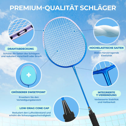 HIRALIY Badmintonschläger Set HR-BRS-4, 4 Schläger & 12 Federbälle