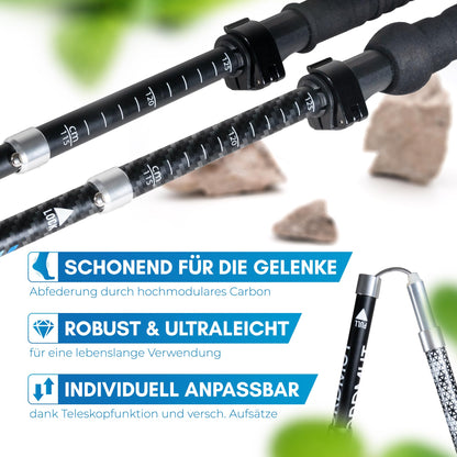 NORDMUT Wanderstöcke faltbar, Aluminium, höhenverstellbar 115-135 cm