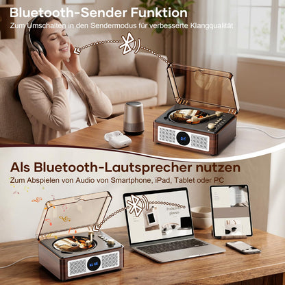 Lehwey Retro CD-Player mit Bluetooth, UKW-Radio und Lautsprecher