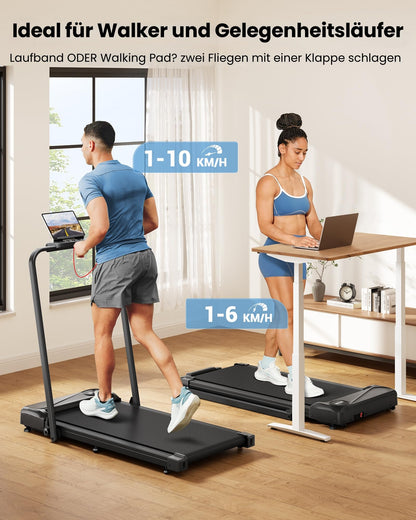 THERUN Laufband klappbar, Walking Pad mit Handlauf, bis 10 km/h
