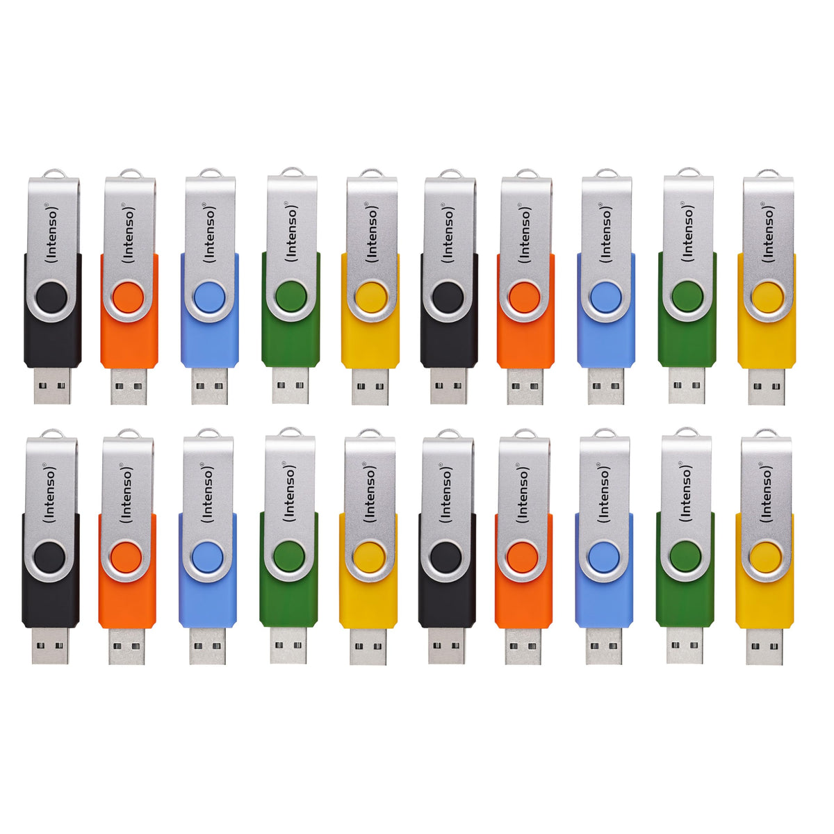 Intenso Basic Line USB-Stick 20er-Set, 4 GB, USB 2.0, mehrfarbig, Kunststoffgehäuse mit silbernem Metallbügel