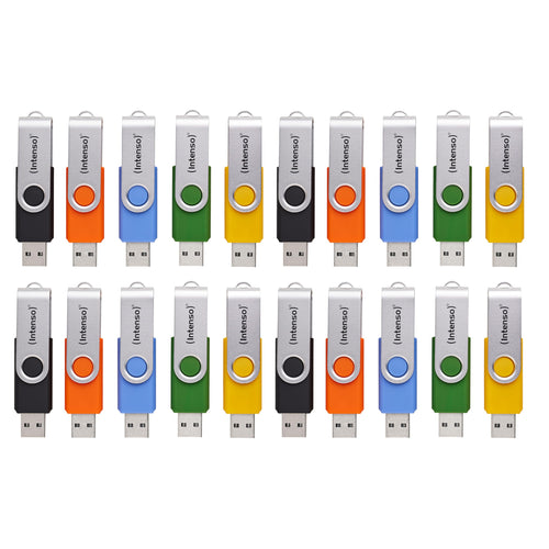 Intenso Basic Line USB-Stick 20er-Set, 4 GB, USB 2.0, mehrfarbig, Kunststoffgehäuse mit silbernem Metallbügel
