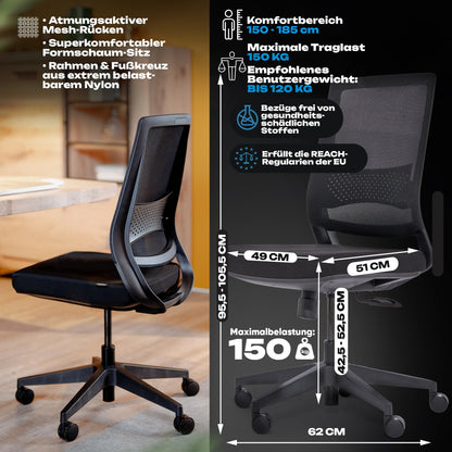 VALKENSTOL M2 Ergonomischer Bürostuhl – ohne Armlehne, Kopfstütze