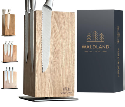 WALDLAND Premium Messerblock magnetisch 360° drehbar – Eiche. Eichenholzblock hält Messer magnetisch, 360° drehbar.
