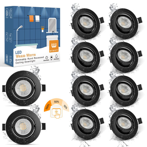 wowatt 10er LED Einbaustrahler 7W Schwarz Dimmbar IP44 Warmweiss 68mm. Für dimmbare Warmweiss-Beleuchtung, IP44.