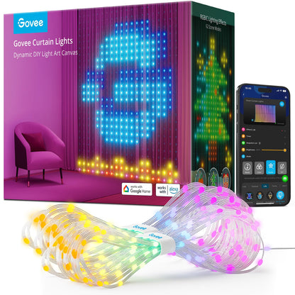 Govee Curtain Lights RGBIC LED Vorhang 520 LEDs 2x1.5m. Rechteckiger, mehrfarbiger Lichtvorhang für dekorative Beleuchtung.