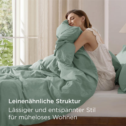 BEDSURE Bettwäsche Set 135x200 cm Baumwolle Salbeigrün 4teilig