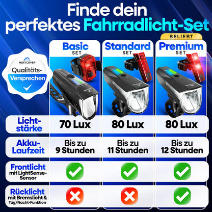 NEXTCOVER Fahrradlicht Set mit LightSense Sensor, LED vorne & hinten