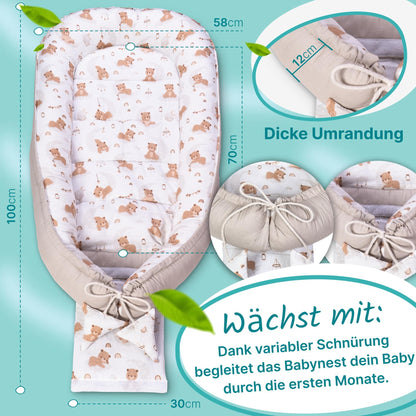 balelu Babynest für Neugeborene, Oeko-TEX Baumwolle, Beige