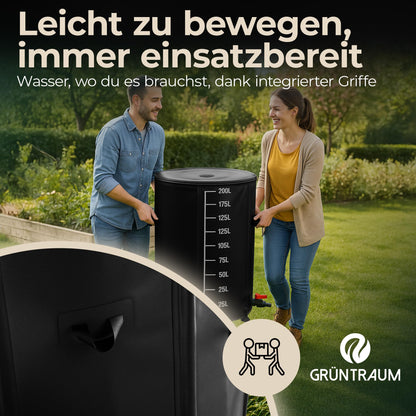 GRÜNTRAUM Regentonne faltbar 200L mit Füllstandsanzeige, schwarz