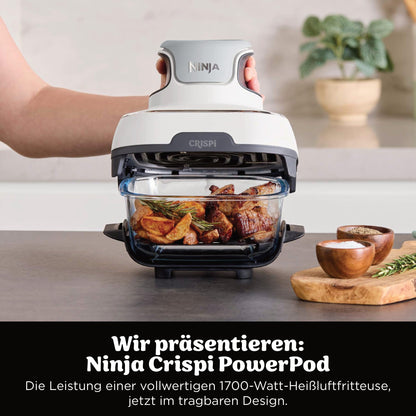 Ninja CRISPi Tragbare Heissluftfritteuse FN102EU, 3,8 l & 1,4 l, Weiss