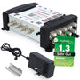 ZEHNDER 9/8 Multischalter Multiswitch – 2 Sat, 8 Teilnehmer, HD 4K. Rechteckiger, silberner Kasten mit F-Anschlüssen.
