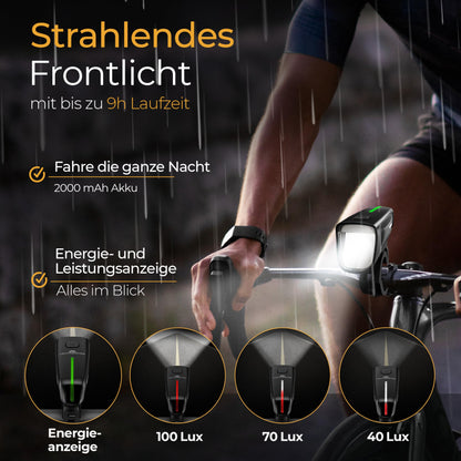 LICHTMEISTER Fahrradlicht 100 Lux LED mit Bremslicht, USB-C, StVZO