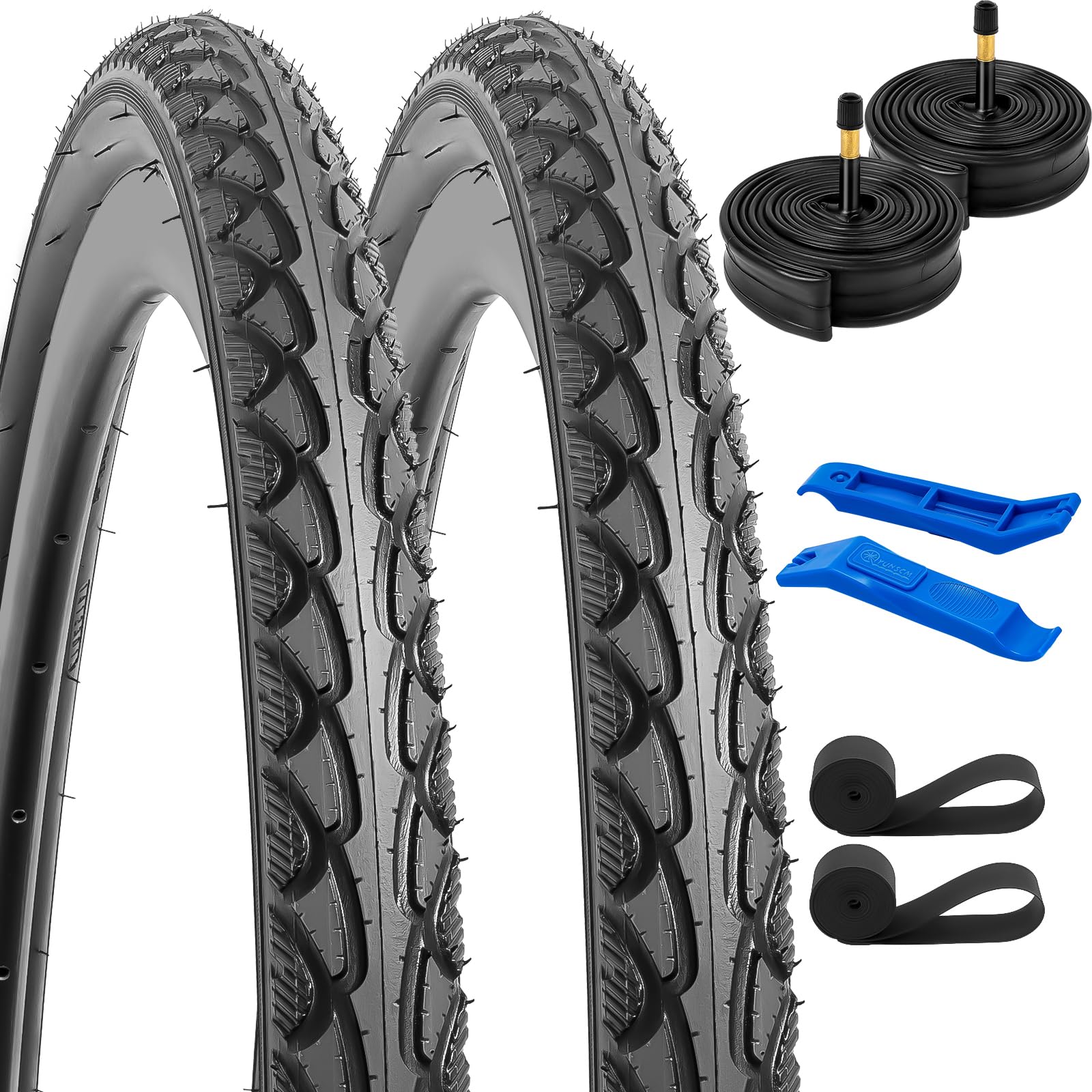 YunSCM Fahrradreifen & Schlauch 2er Set - 28" 700x38C Faltbar AV48mm. Schwarze Faltreifen, Butylschläuche mit AV48mm-Ventil. Für sicheres Radfahren.