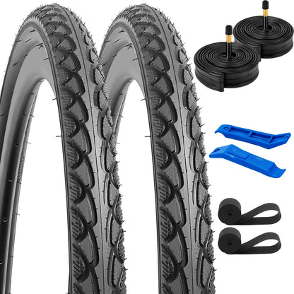 YunSCM Fahrradreifen & Schlauch 2er Set - 28" 700x38C Faltbar AV48mm. Schwarze Faltreifen, Butylschläuche mit AV48mm-Ventil. Für sicheres Radfahren.