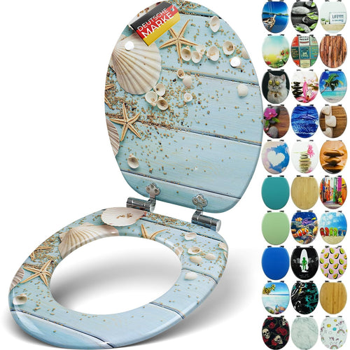 SANFINO WC-Sitz mit Absenkautomatik Caribbean Blue, Holzkern – ovale Form, blaues Motiv