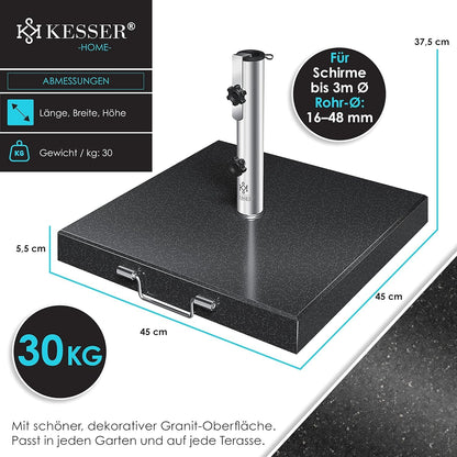 KESSER Granit Sonnenschirmständer 30 kg mit Edelstahlrohr, Anthrazit