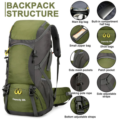 jianyana Wanderrucksack 50L Trekkingrucksack mit Regenhülle