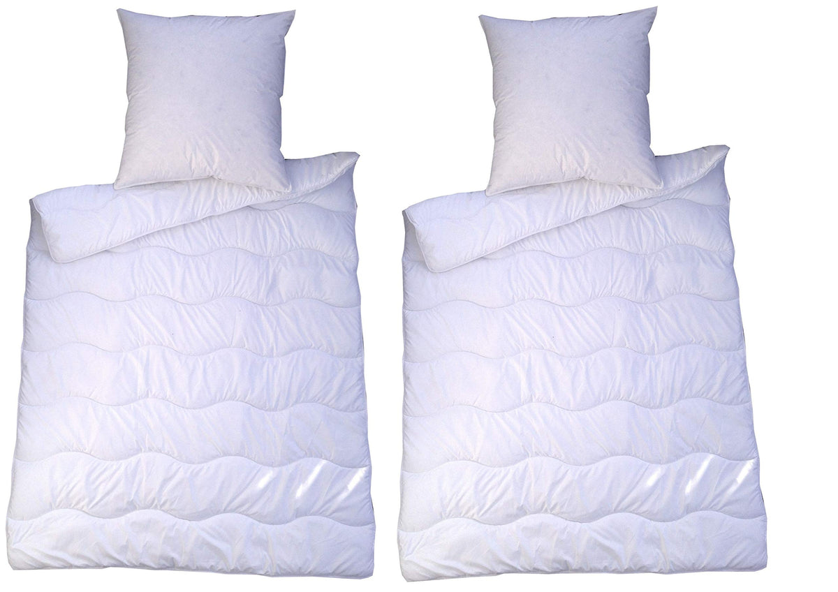 MB Warenhandel24 Bettenset 4-teilig Steppbett 135x200 Kopfkissen 80x80 in Weiss mit Wellensteppung