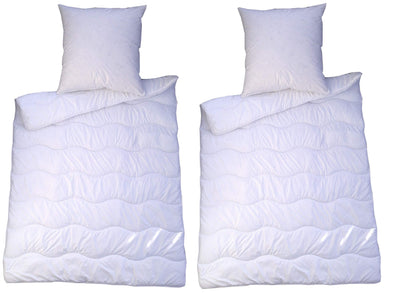 MB Warenhandel24 Bettenset 4-teilig Steppbett 135x200 Kopfkissen 80x80 in Weiss mit Wellensteppung