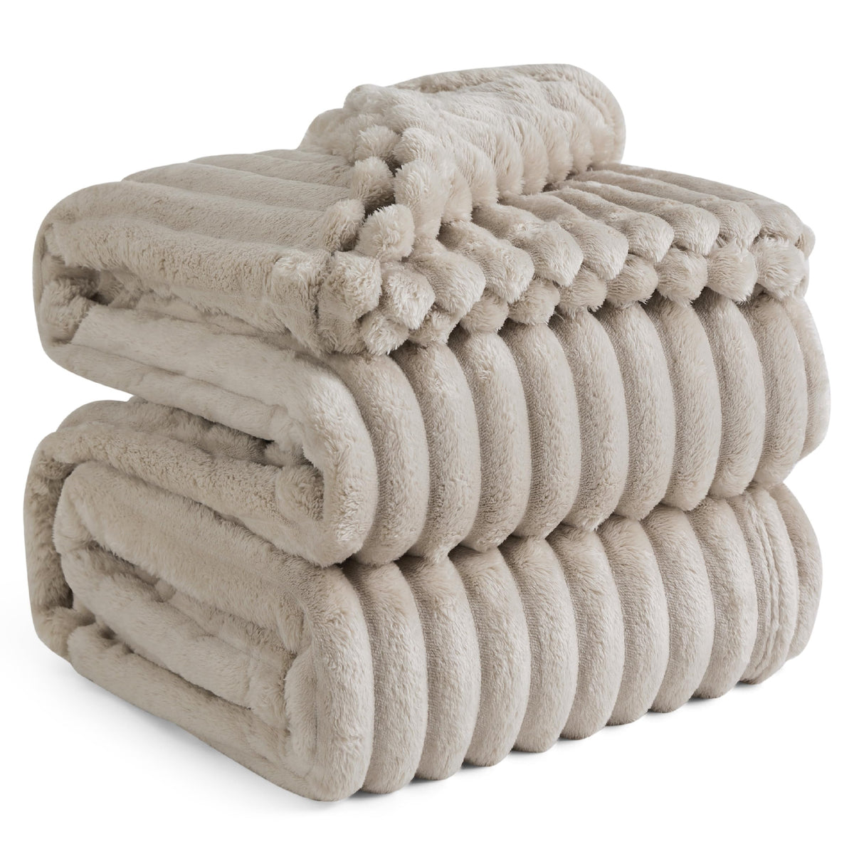 BEDSURE Kuscheldecke Flanell-Fleece, Sofadecke beige, 230 x 270 cm mit Streifenmuster
