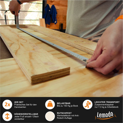 Lemodo Arbeitsbock höhenverstellbar, 2er Set, Stahl, 150 kg Tragkraft