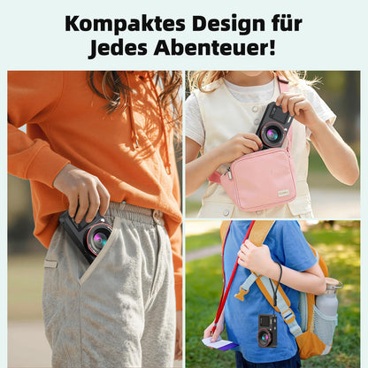 Caytail Digitalkamera 4K 64MP Kompaktkamera mit 18x Zoom, Schwarz