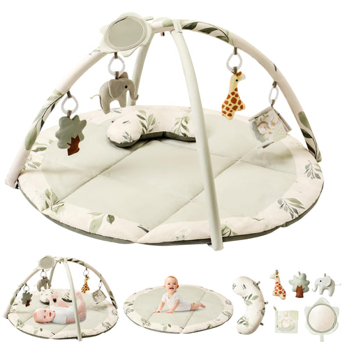 Fortella Baby Spielbogen mit Krabbeldecke & Sensorik – Salbeigrün. Salbeigrün, Bogenstruktur & Decke, für sensorische Babyspiele.