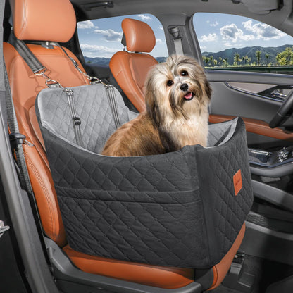 INDYBUD Hunde Autositz Erhöhter Memory-Schaum Sitz - Mittel, Schwarz Grau