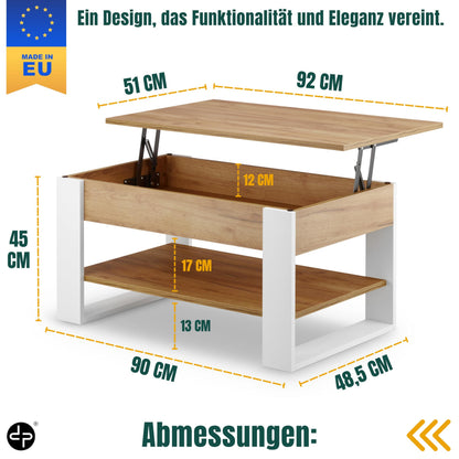 defiPad Höhenverstellbarer Ausziehbarer Couchtisch - Weiss Eiche