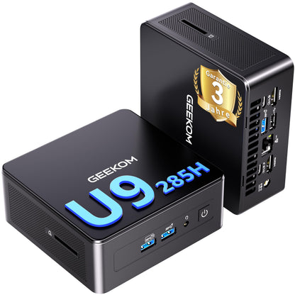 GEEKOM IT15 Mini PC - Intel Core Ultra 9 285H, 32GB/2TB SSD. Kompakter, schwarzer Quader für Office und Heim-Entertainment.