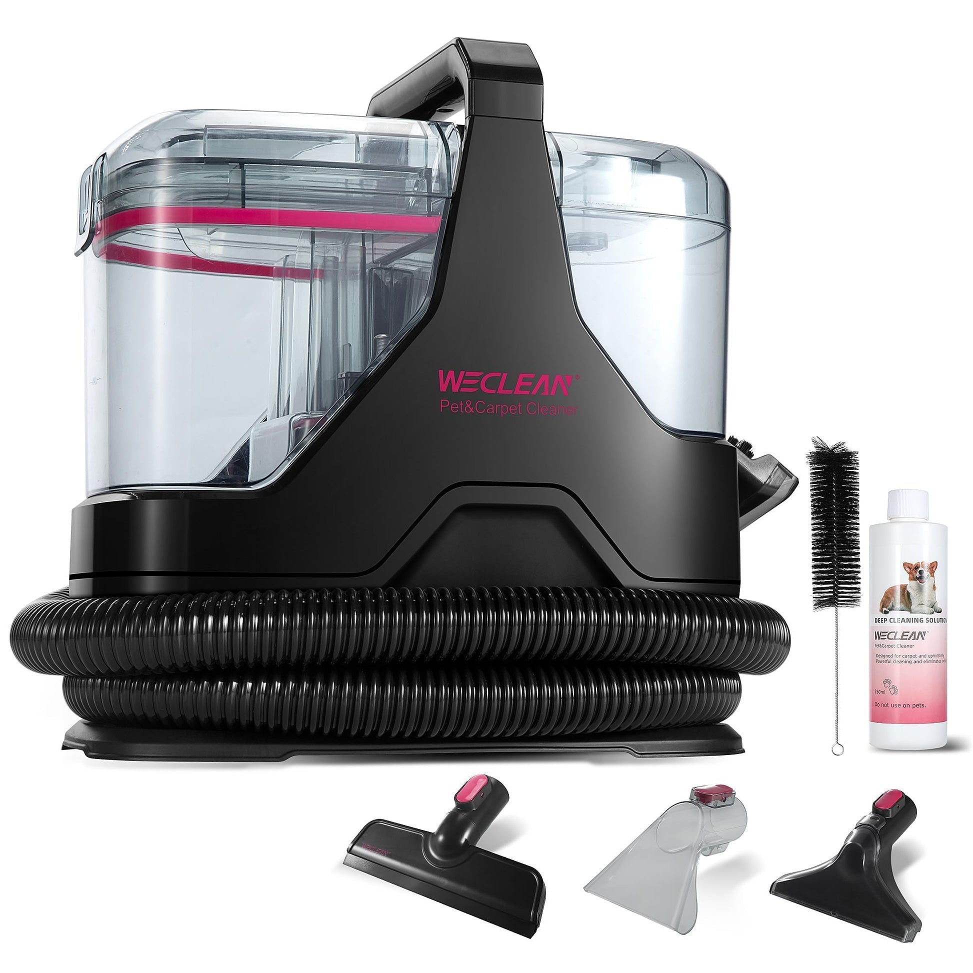 WECLEAN C3 Nasssauger Polsterreiniger Fleckenreiniger – Schwarz-rosa Nasssauger zur Tiefenreinigung von Polstern und Fleckenentfernung.