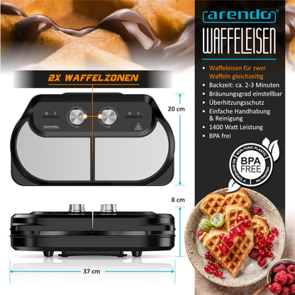 Arendo Doppel-Waffeleisen Belgische Waffel und Herzform, 1400 W