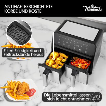 La Moustache DuoFry Gray Heissluftfritteuse - XXL 2 Fächer 8L