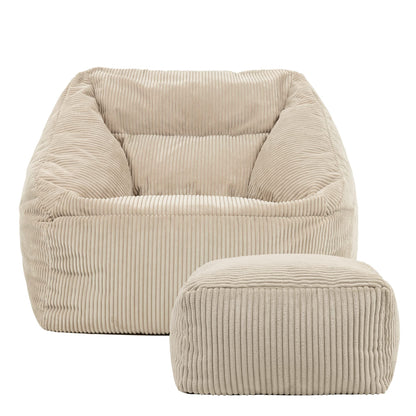 Icon Natalia Sitzsack Sessel Hocker Set – Beige Cord Stoff