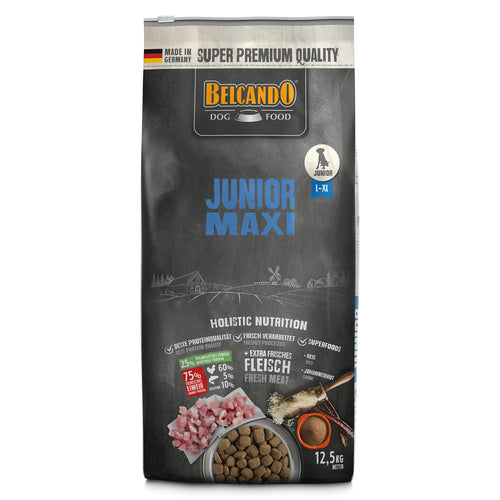 BELCANDO Junior Maxi Trockenfutter Junghunde grosser Rassen 12.5 kg. Braune, runde Kroketten zur Ernährung von Junghunden grosser Rassen.