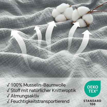 BEDELITE Musselin Bettwäsche 135x200 cm Baumwolle, 2-teilig, Grau